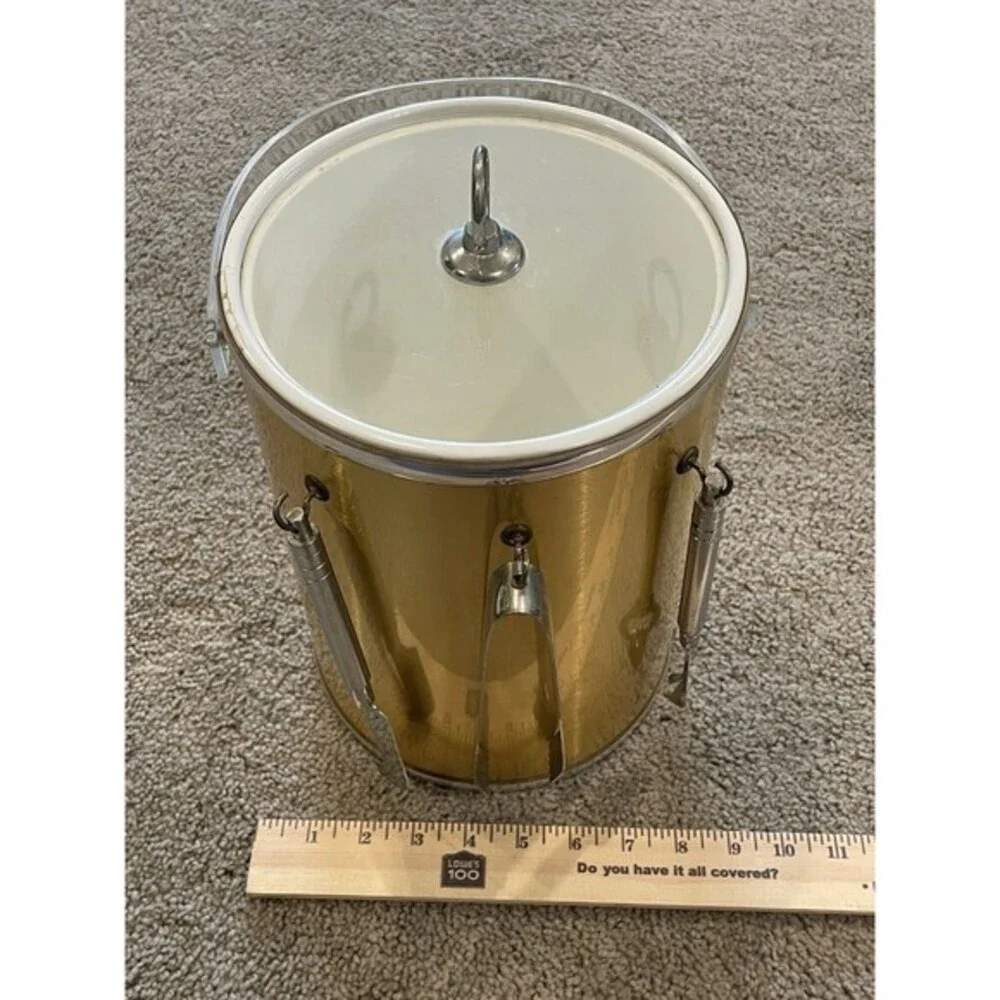 Ice Bucket Brushed Gold Silver Clear Lucite Handle‎ & Lid 3 Tools Box Vintage